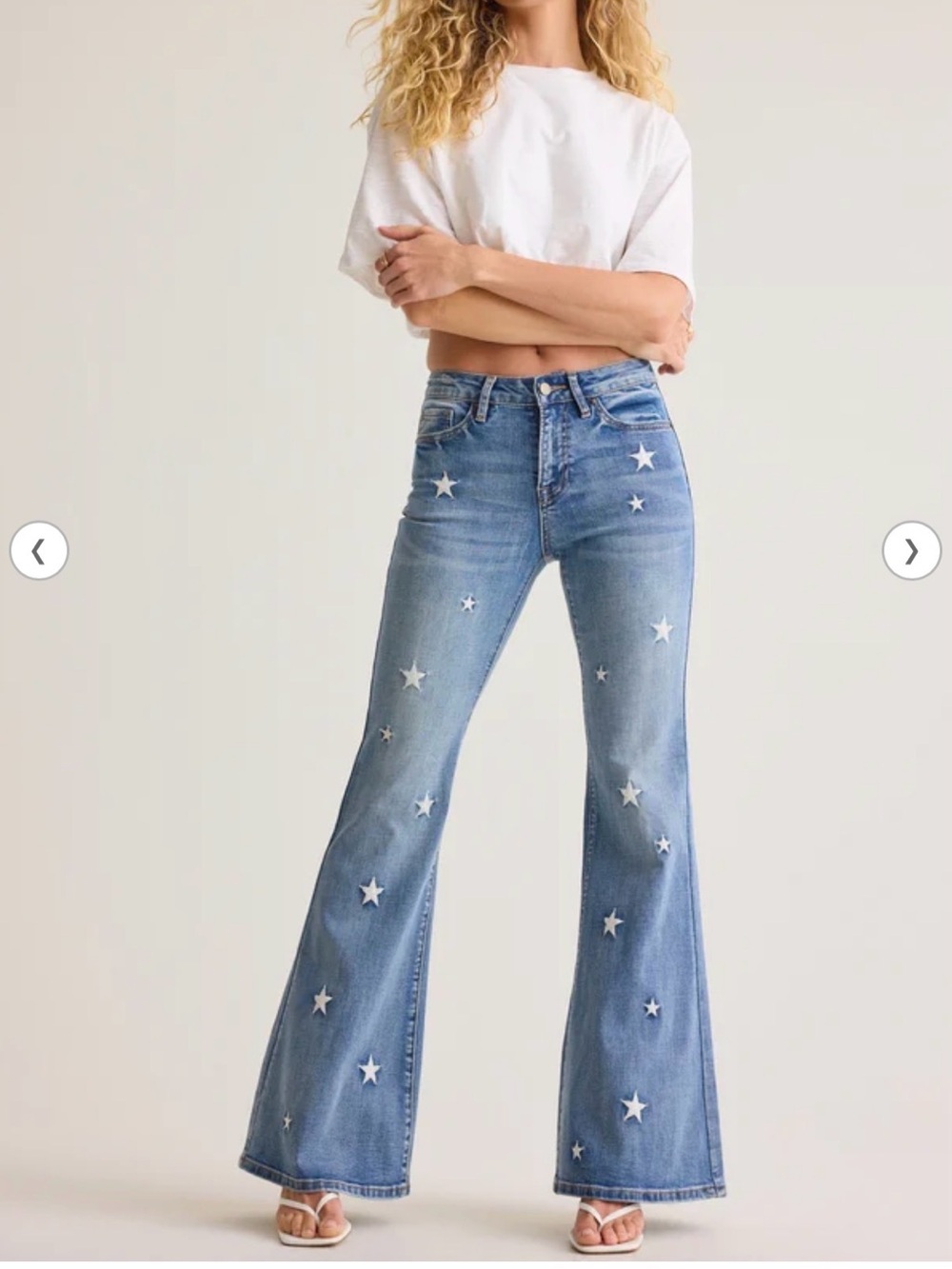 Altar'd State Light Blue Star-Appliqué Flare Jeans